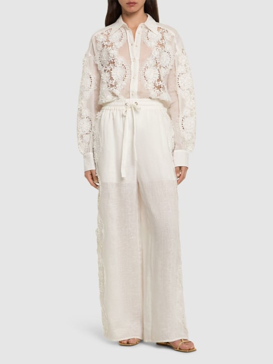 Zimmermann: Halliday ramie lace flower shirt - Ivory - women_1 | Luisa Via Roma