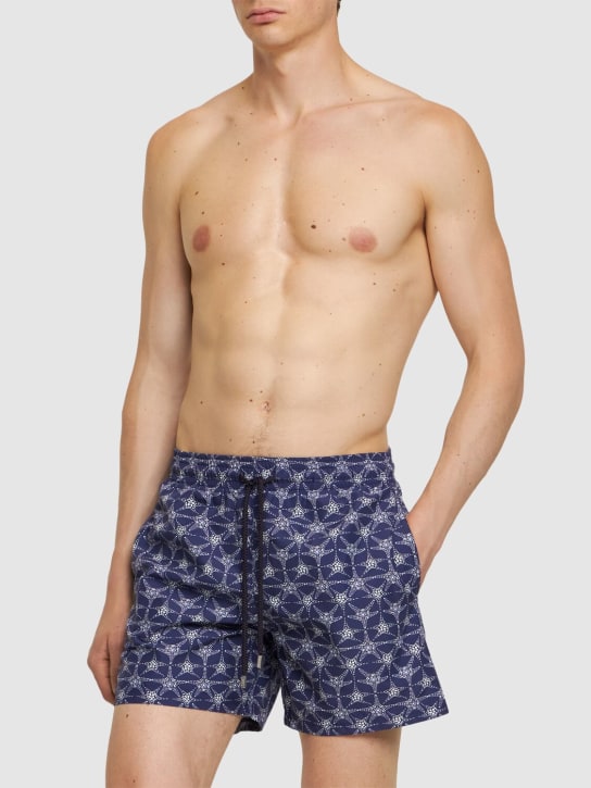 VILEBREQUIN: Shorts mare Moorea in twill di nylon stampato - Navy - men_1 | Luisa Via Roma