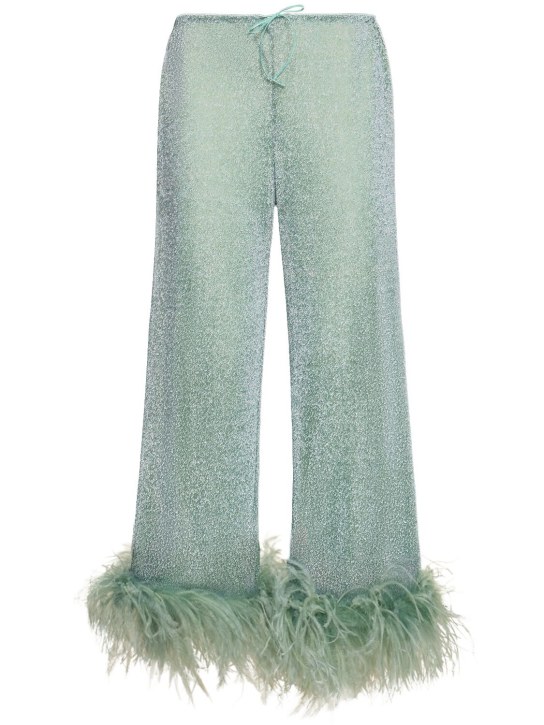 Oséree Swimwear: Lumiere lurex wide pants w/feathers - Açık Yeşil - women_0 | Luisa Via Roma