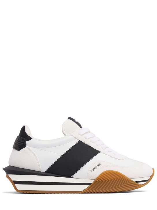 Tom Ford: Suede & tech low top sneakers - White/Black - men_0 | Luisa Via Roma