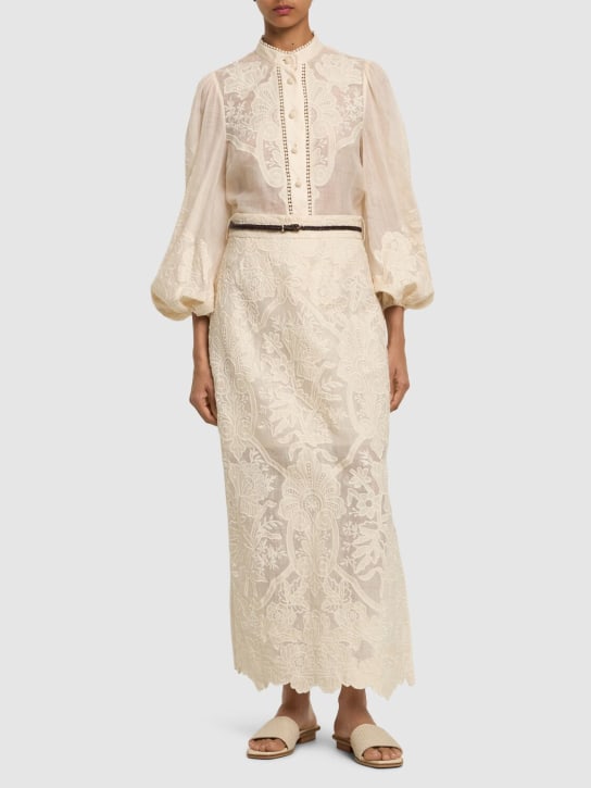 Zimmermann: Ottie linen embroidered blouse - Krem - women_1 | Luisa Via Roma