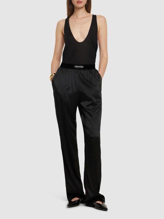 Tom Ford: Logo silk satin pajama pants - Black - women_1 | Luisa Via Roma