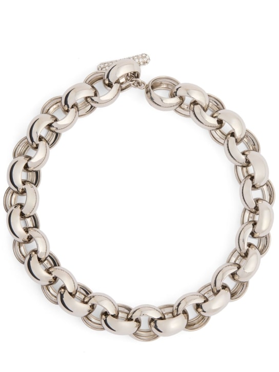 Marni: Chunky chain necklace w/ crystals - Gümüş - women_0 | Luisa Via Roma