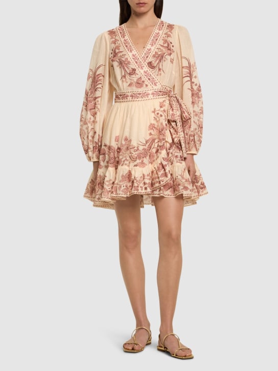 Zimmermann: Waverly printed poplin wrap mini dress - Cream/Pink - women_1 | Luisa Via Roma