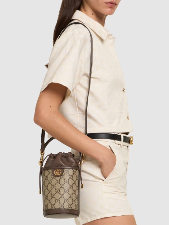 Gucci: Mini Ophidia GG canvas bucket bag - Ebony - women_1 | Luisa Via Roma