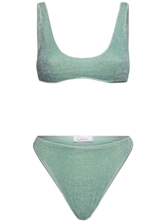 Oséree Swimwear: Sporty 90'高腰金银丝比基尼套装 - 浅绿色 - women_0 | Luisa Via Roma