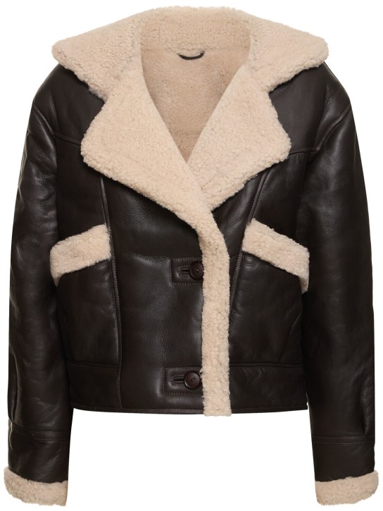 MANOKHI: Mara shearling jacket - Brown/White - women_0 | Luisa Via Roma