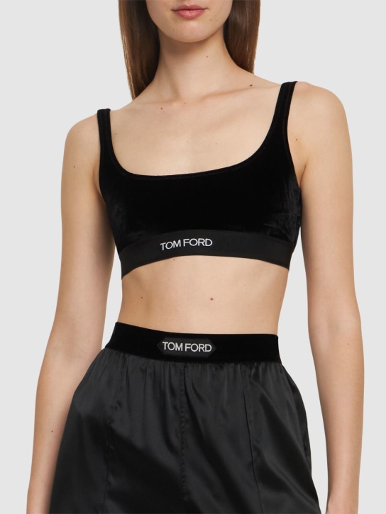 Tom Ford: Logo stretch velvet bra - Black - women_1 | Luisa Via Roma
