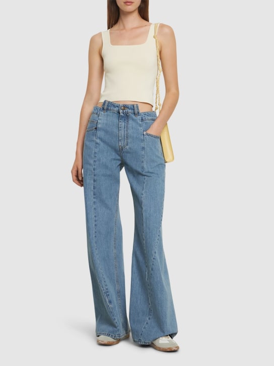 Maison Margiela: Asymmetric wide leg cotton denim jeans - Denim - women_1 | Luisa Via Roma