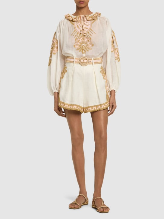 Zimmermann: Waverly linen embroidered top - Cream/Gold - women_1 | Luisa Via Roma