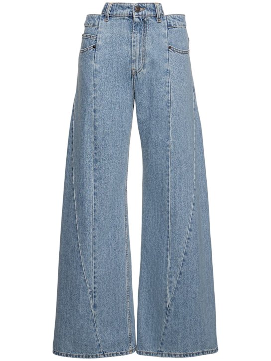 Maison Margiela: Jeans larghi asimmetrici in denim di cotone - Denim - women_0 | Luisa Via Roma