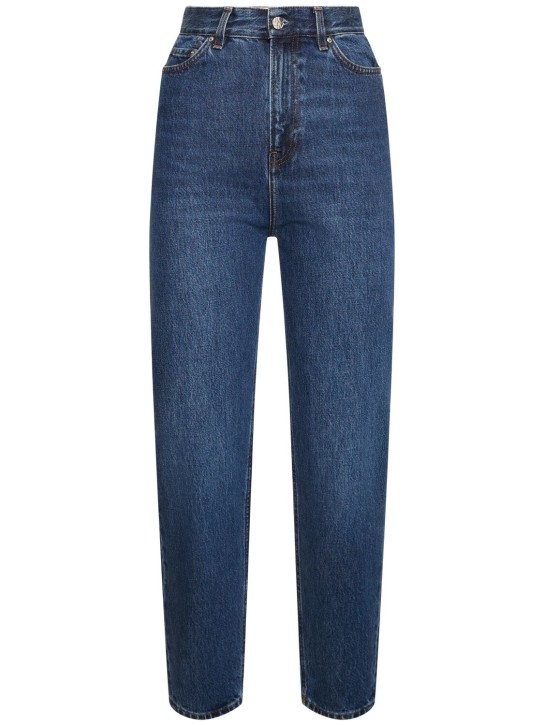 Toteme: High rise tapered organic cotton jeans - Mavi - women_0 | Luisa Via Roma