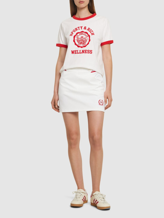 Sporty & Rich: Emblem flocked ringer t-shirt - White - women_1 | Luisa Via Roma