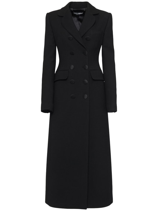 Dolce&Gabbana: Double breast crepe long coat - Black - women_0 | Luisa Via Roma