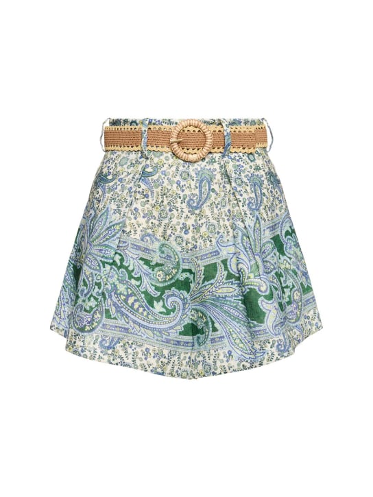 Zimmermann: Ottie printed linen belted shorts - Green/Multi - women_0 | Luisa Via Roma
