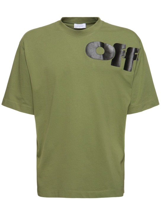Off-White: T-shirt Shared in cotone con logo - Verde pistacchio - men_0 | Luisa Via Roma