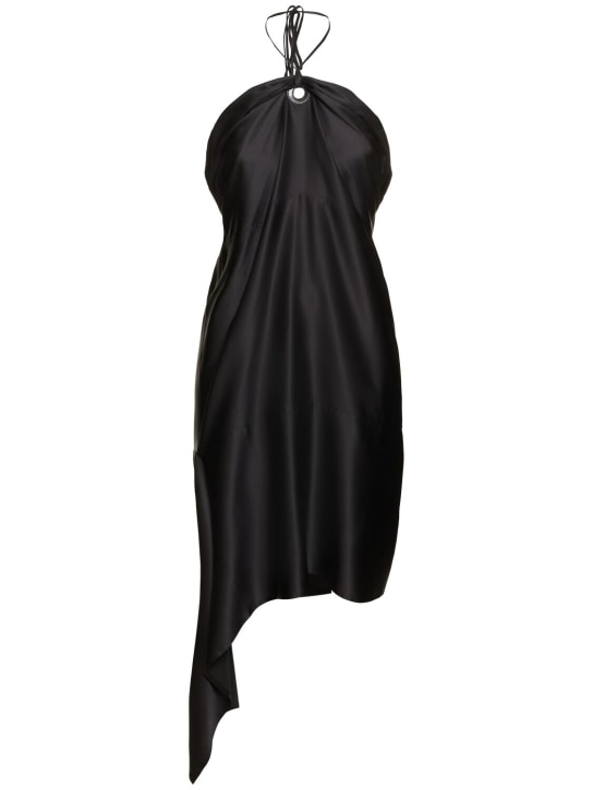 Ferragamo: Tech satin asymmetric midi dress - Black - women_0 | Luisa Via Roma