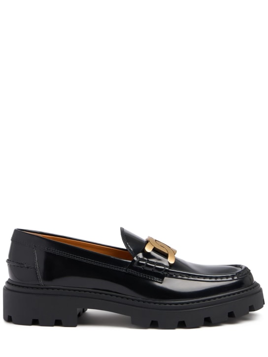 Tod's: 30mm Leather chain loafers - Black - women_0 | Luisa Via Roma