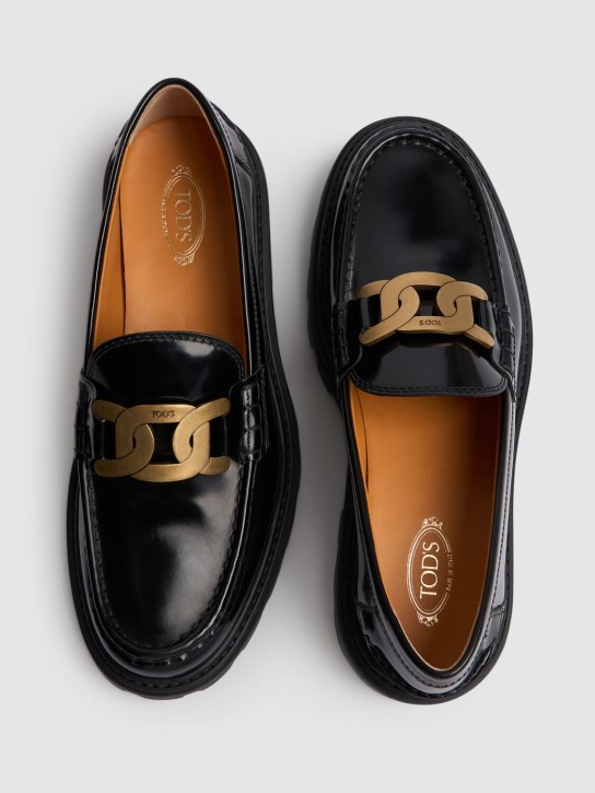 Tod's: 30mm Leather chain loafers - Black - women_4 | Luisa Via Roma