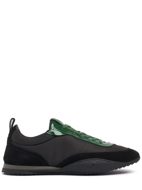 Ferragamo: Detroit leather & nylon sneakers - Siyah/Yeşil - men_0 | Luisa Via Roma