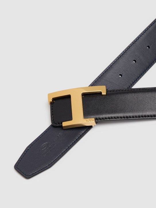 Tod's: 3.5cm Reversible logo leather belt - Black/Blue - men_3 | Luisa Via Roma
