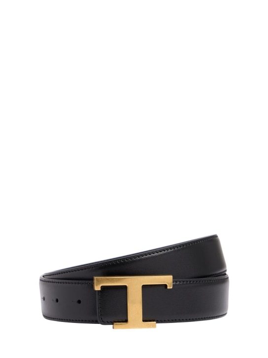Tod's: 3.5cm Reversible logo leather belt - Black/Blue - men_0 | Luisa Via Roma