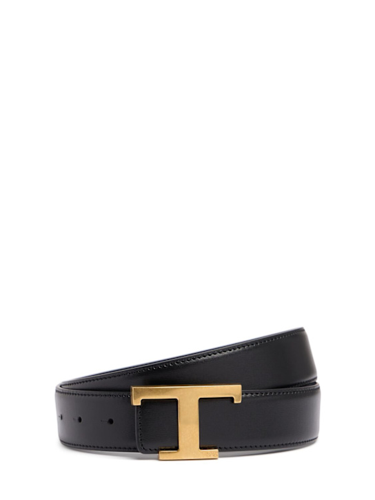Tod's: 3.5cm Reversible logo leather belt - Black/Blue - men_0 | Luisa Via Roma