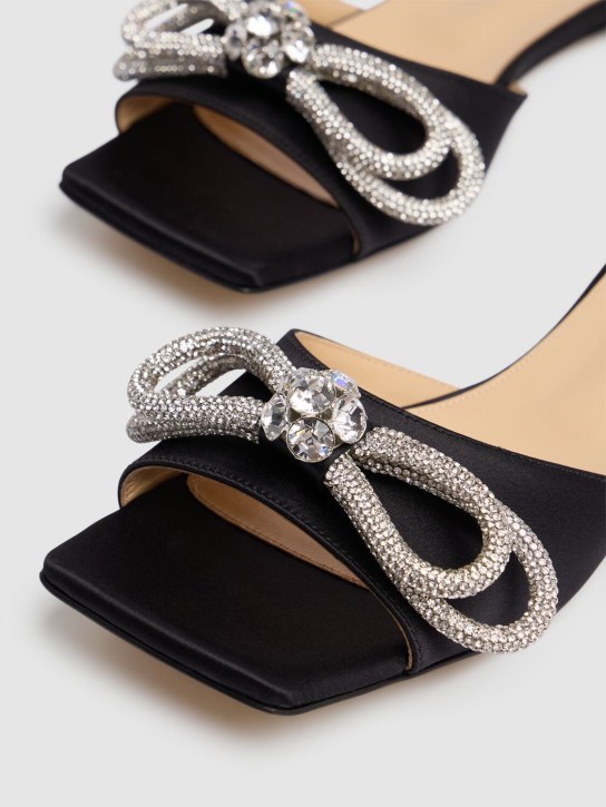 Mach & Mach: 10mm Double Bow satin slide sandals - Black - women_3 | Luisa Via Roma