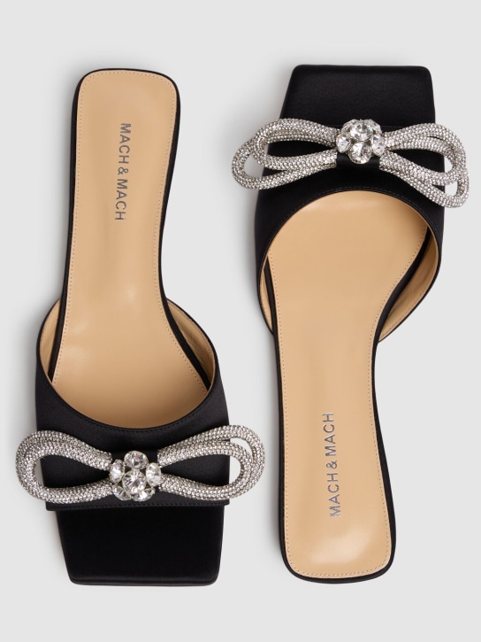 Mach & Mach: 10mm Double Bow satin slide sandals - Black - women_2 | Luisa Via Roma