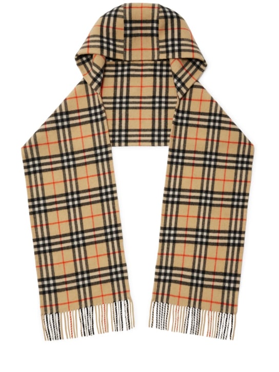 Burberry: Giant Check hooded cashmere scarf - Sand - women_0 | Luisa Via Roma