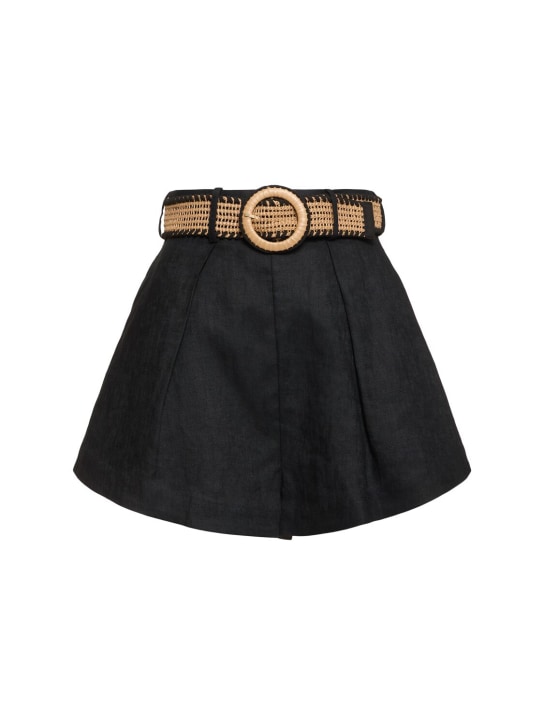 Zimmermann: Halliday linen belted tuck shorts - Black - women_0 | Luisa Via Roma