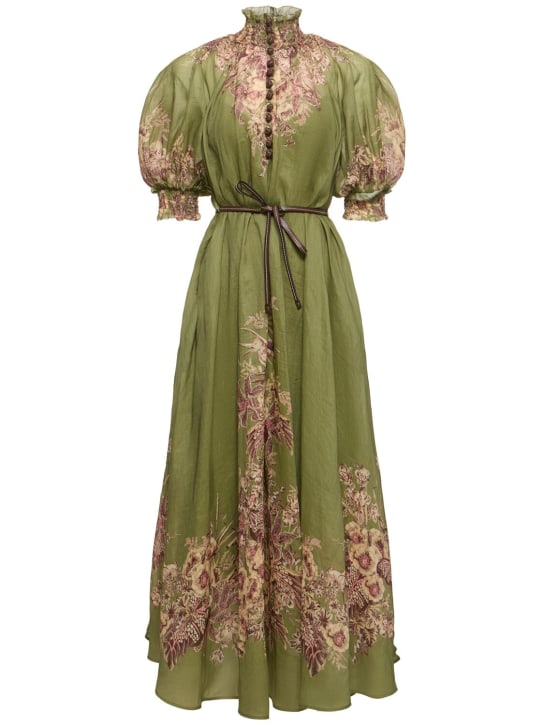 Zimmermann: Ottie printed ramie swing midi dress - Green/Multi - women_0 | Luisa Via Roma
