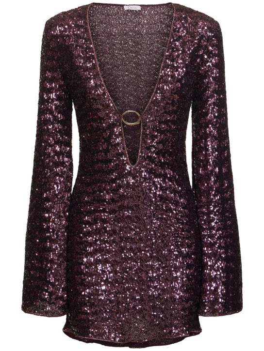 Oséree Swimwear: Sequined kaftan mini dress - Dark Purple - women_0 | Luisa Via Roma