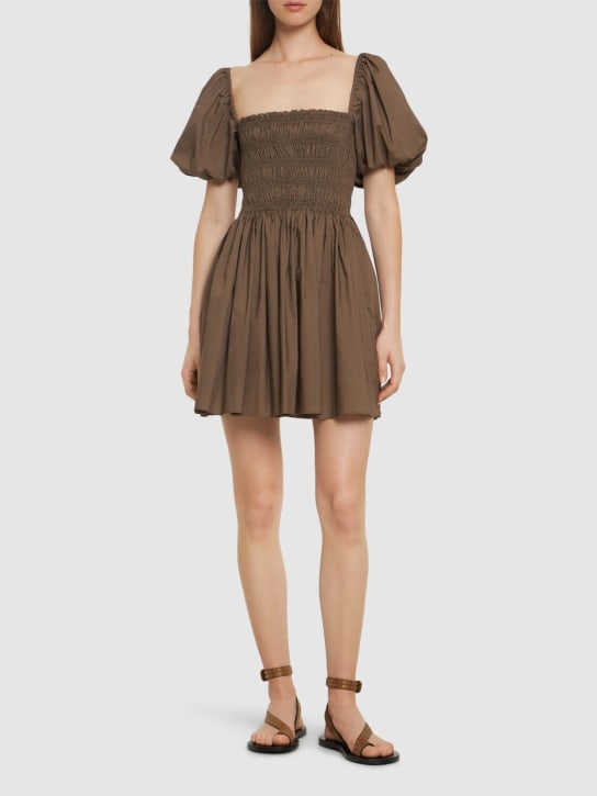 Matteau: Ruffled cotton mini dress - Brown - women_1 | Luisa Via Roma