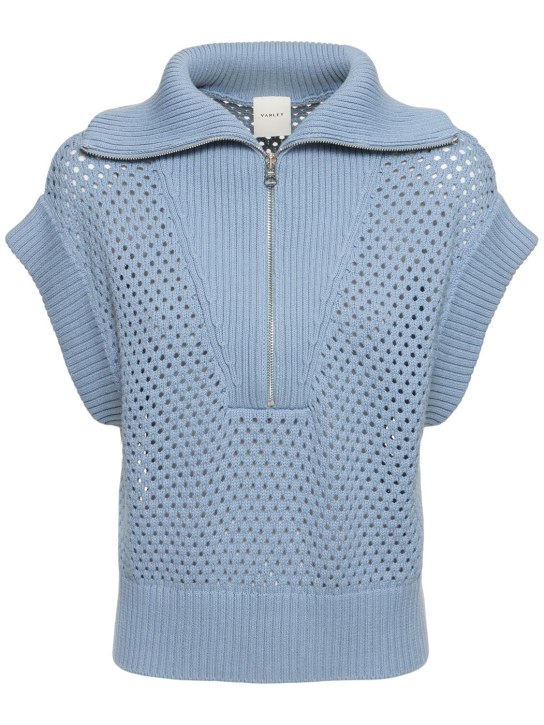 Varley: Mila half zip knit top - Ashley Blue - women_0 | Luisa Via Roma