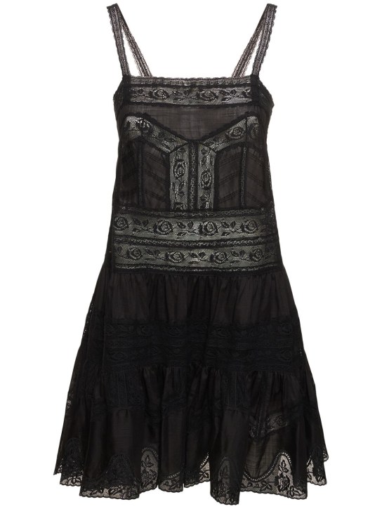 Zimmermann: Halliday cotton lace trim mini dress - Black - women_0 | Luisa Via Roma