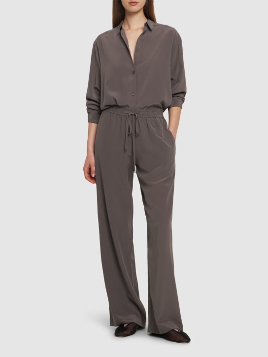 Matteau: Silk elastic waist wide pants - Taupe Grey - women_1 | Luisa Via Roma
