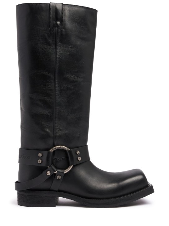 Acne Studios: 40mm Balius leather tall boots - Black - women_0 | Luisa Via Roma