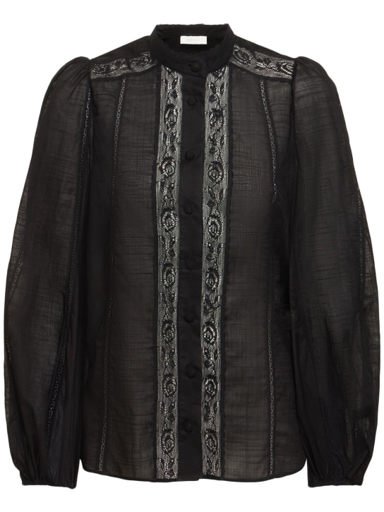 Zimmermann: Halliday cotton lace trim blouse - Black - women_0 | Luisa Via Roma
