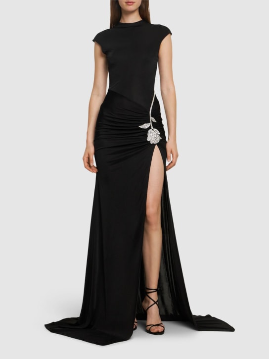David Koma: Embroidered rose maxi dress - Black/Silver - women_1 | Luisa Via Roma