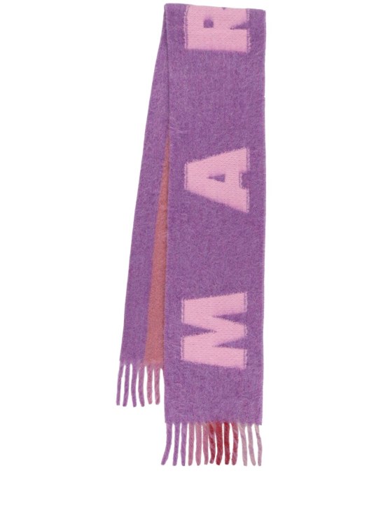 Marni: Bufanda de lana con logo - Prune Violet - women_0 | Luisa Via Roma