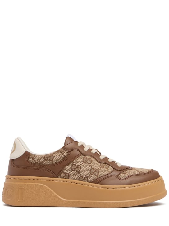 Gucci: 50mm Chunky B Canvas & leather sneakers - Beige/Brown - women_0 | Luisa Via Roma