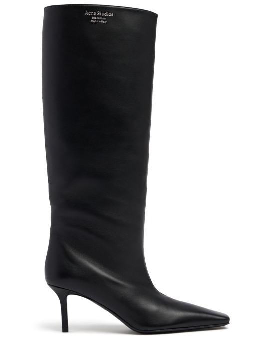 Acne Studios: 70mm Bezither leather tall boots - Siyah - women_0 | Luisa Via Roma
