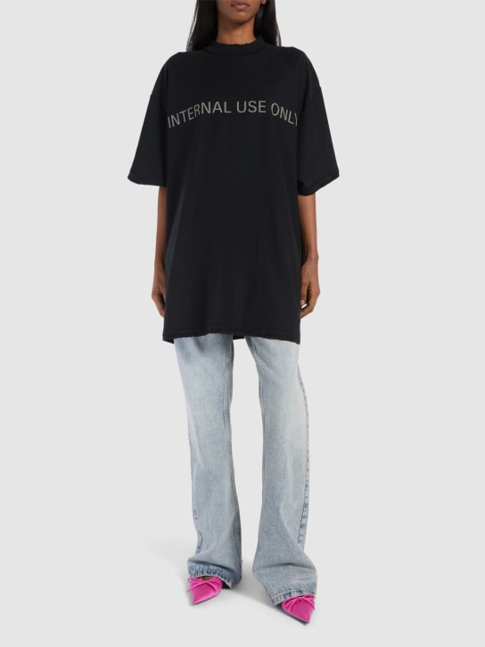 Balenciaga: Camiseta de algodón con costuras visibles - Negro Lavado - women_1 | Luisa Via Roma
