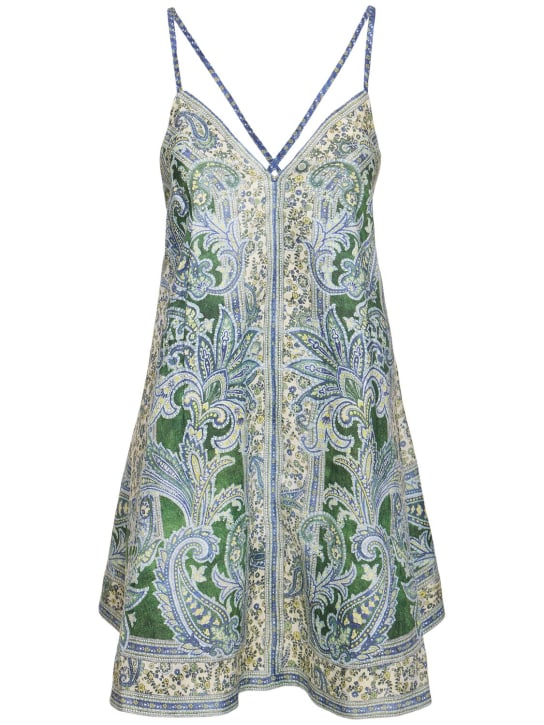 Zimmermann: Ottie linen swing mini dress - Green/Multi - women_0 | Luisa Via Roma