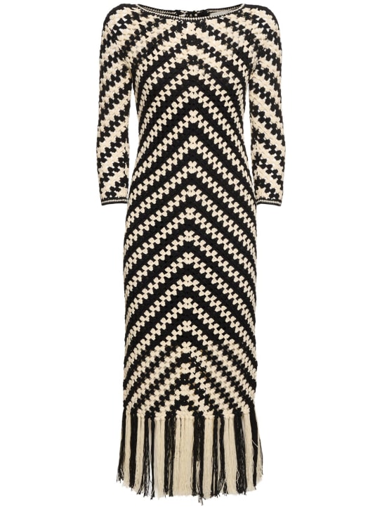 Zimmermann: Robe mi-longue en crochet Halliday - Noir/Crème - women_0 | Luisa Via Roma