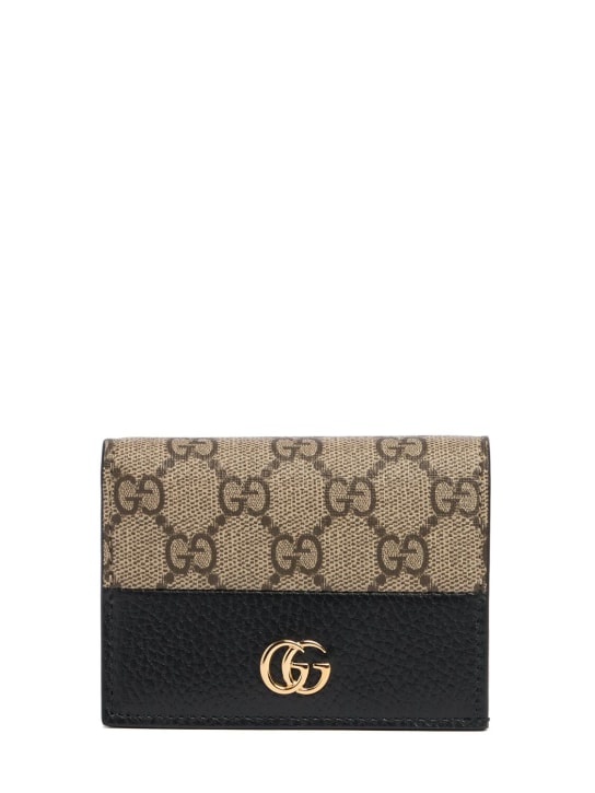 Gucci: GG Marmont 캔버스 카드 케이스 지갑 - 블랙/베이지 - women_0 | Luisa Via Roma