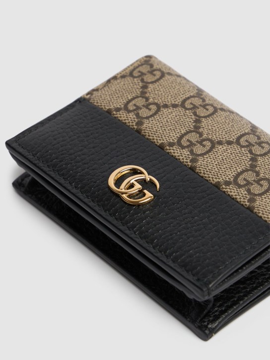 Gucci: GG Marmont 캔버스 카드 케이스 지갑 - 블랙/베이지 - women_1 | Luisa Via Roma
