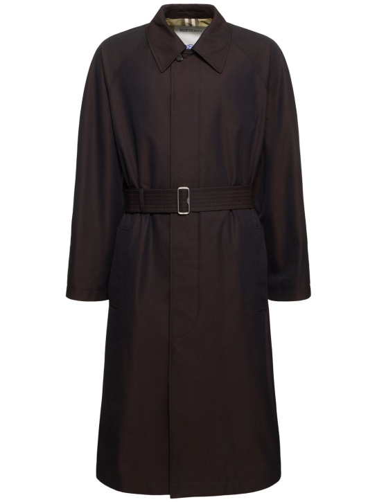 Burberry: Manteau en coton à boutonnage simple - Écaille De Tortue - men_0 | Luisa Via Roma