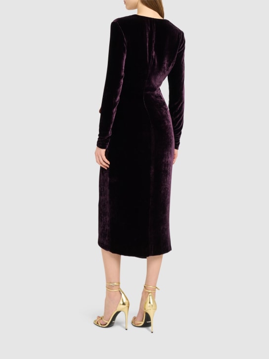 Blumarine: Vestito midi a portafoglio in velluto morbido - Viola - women_2 | Luisa Via Roma